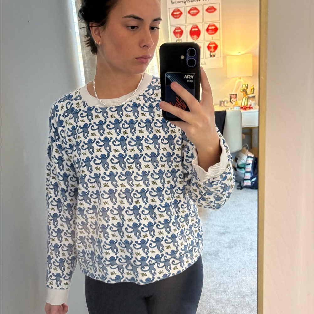Roller Rabbit Blue and White Monkey Sweatshirt